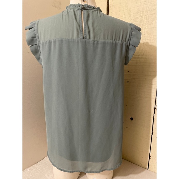 Monteau Women's Size XL Sleeveless Blouse Ruffle Sheer Casual - Picture 2 of 5